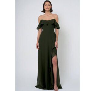 Loden Off the Shoulder Ruffle Chiffon Gown Style Salma Size 8